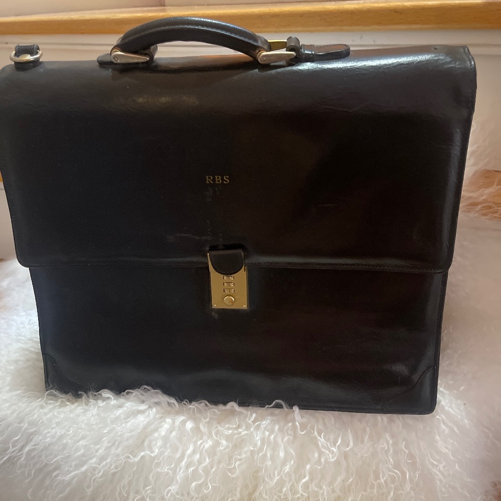 Authentic Black Budd Leather-Handmade In Italy laptop  Briefcase